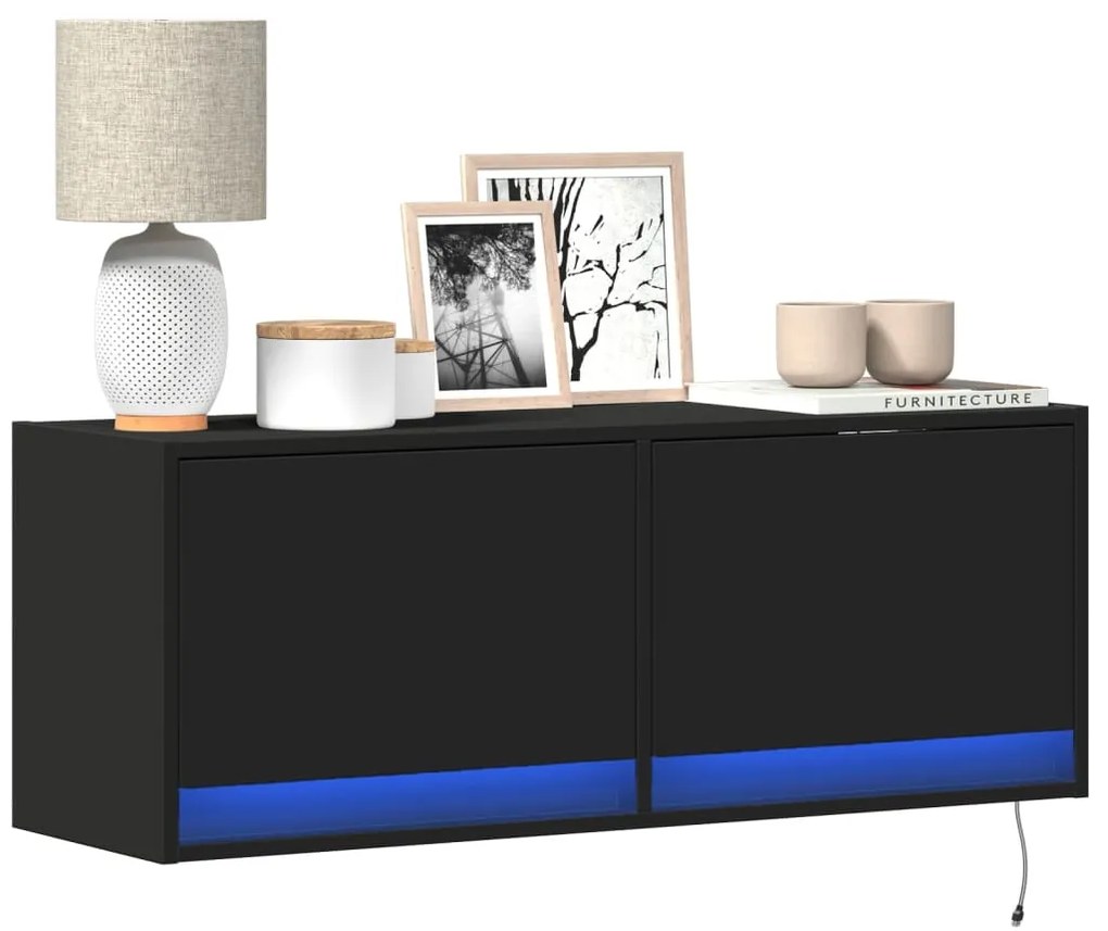 Mobile Tv A Parete Con Luci Led Nero 100x31x35 Cm /