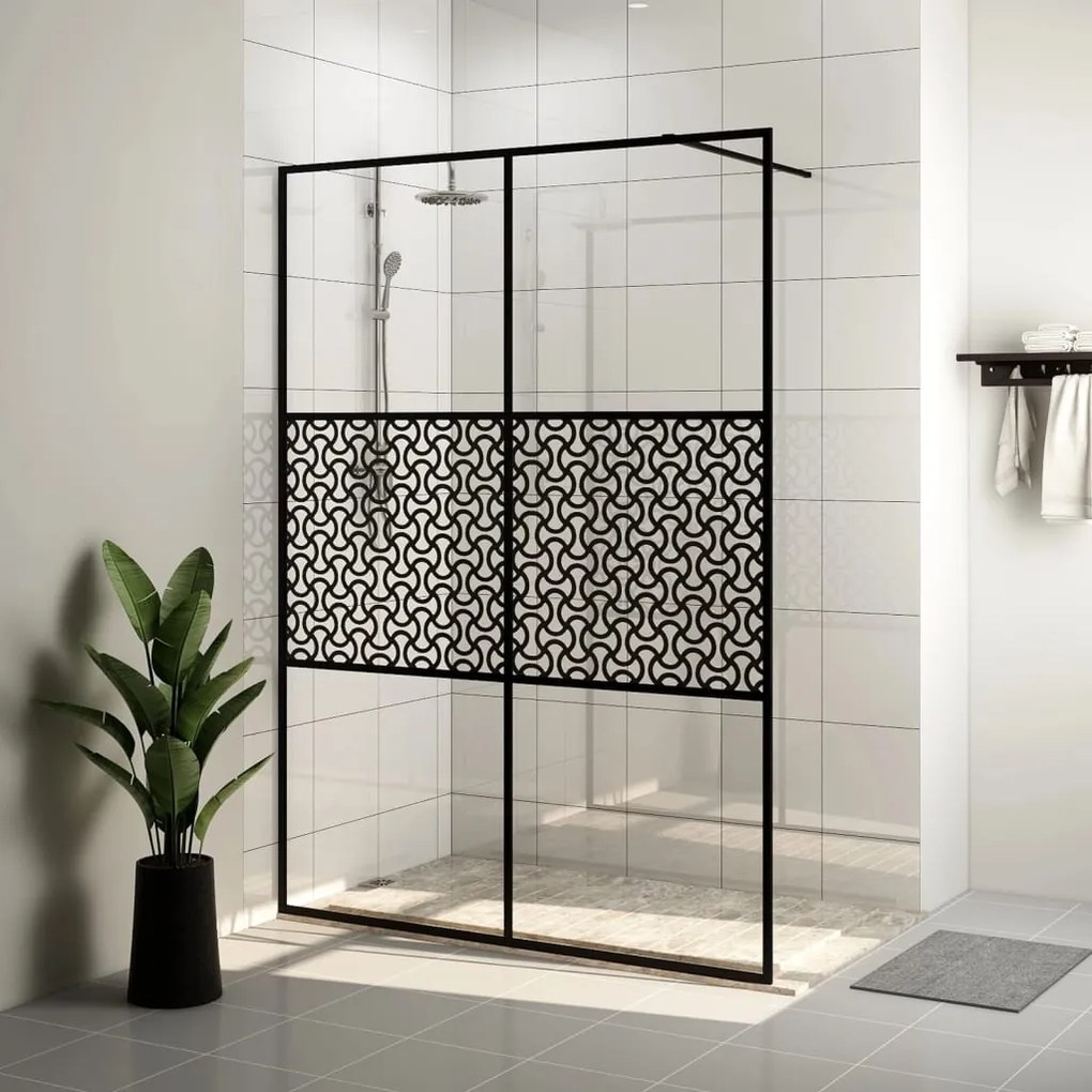 Parete Per Doccia Walk-in Vetro Trasparente Esg 140x195cm Nera /