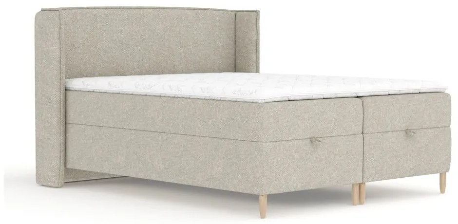 Letto boxspring grigio chiaro con spazio contenitivo 200x200 cm Monpelli - Maison de Rêve