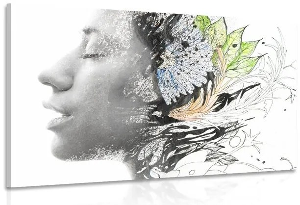 Quadro su tela – Donna con fiori dipinti