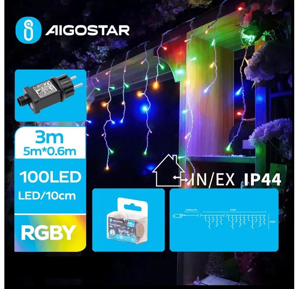 Aigostar - Catena LED natalizia da esterno 100xLED/8 funzioni 8x0,6m IP44 multicolore