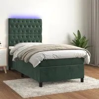 Letto a Molle con Materasso e LED Verde Scuro 100x200cm Vellutocod mxl 99113