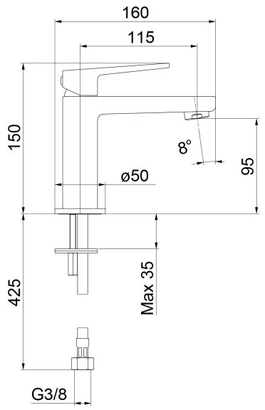 Sapho - Miscelatore per lavabo TURSI 15 cm nero opaco