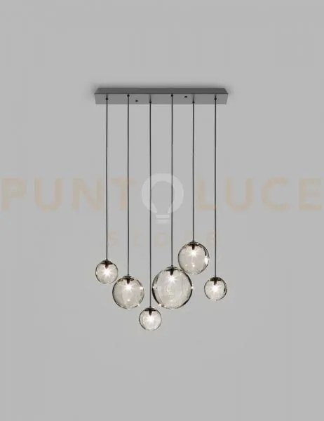 Puppet sospensione l6 fume' trasparente nero opaco 6 luci attacco g9