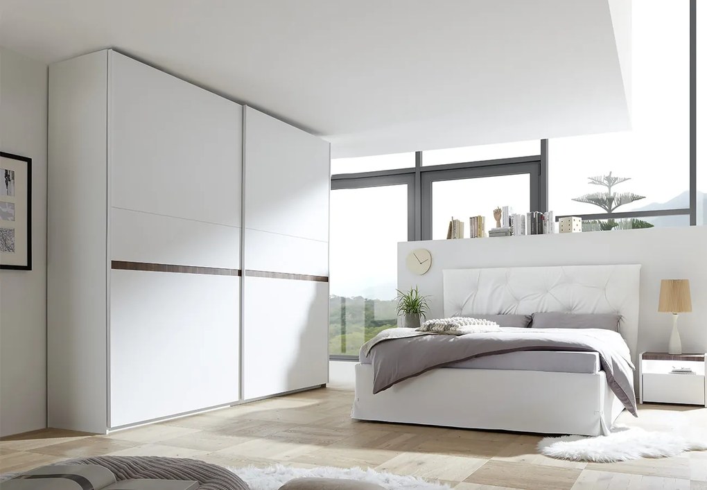 Camere matrimoniale Bianca Opaco e Noce Dark con letto ecopelle bianco e armadio H.248