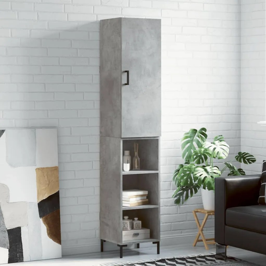 Credenza Grigio Cemento 34,5x34x180 Cm İn Legno Multistrato /