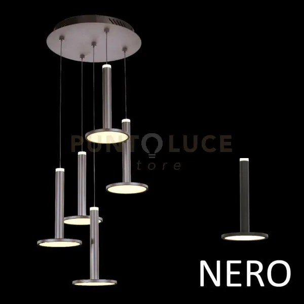 Tua, lampada a sospensione 5 luci, nero opaco, led/45w 3000k 4050lm...