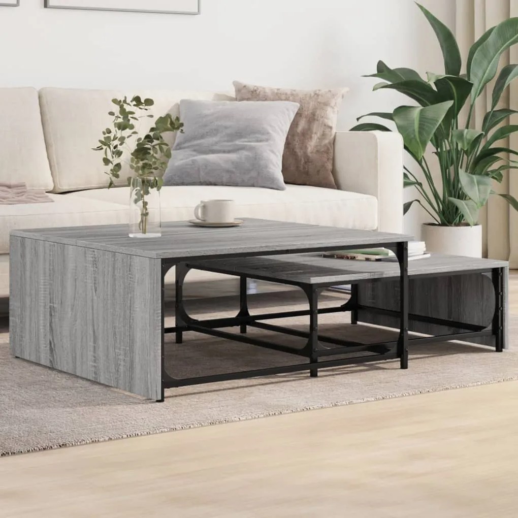 Tavolini Impilabili 2pz Grigio Sonoma İn Multistrato E Metallo /
