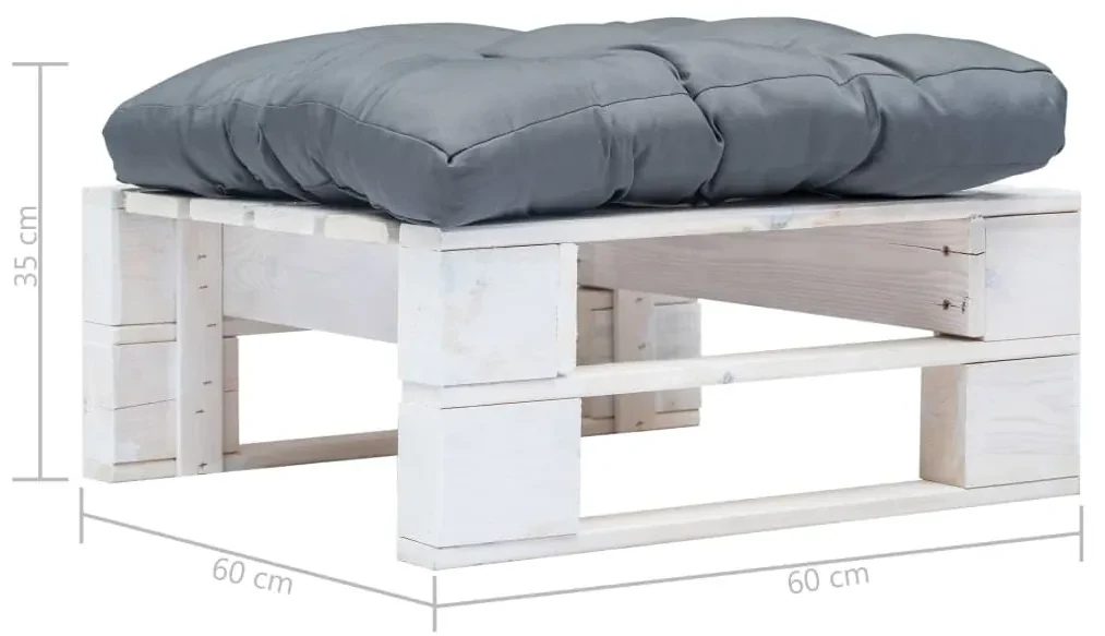 Ottomana pallet da giardino con cuscino grigio in legno bianco