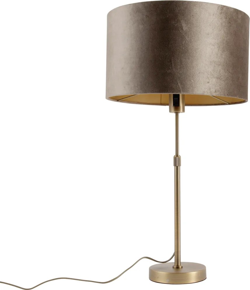 Lampada da tavolo bronzo con paralume in velluto marrone 35cm - Parte