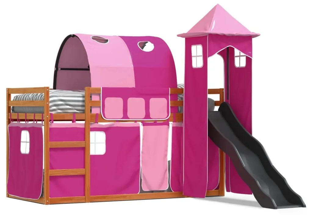 Letto A Castello Con Scivolo E Tende Rosa 90x190 Cm /