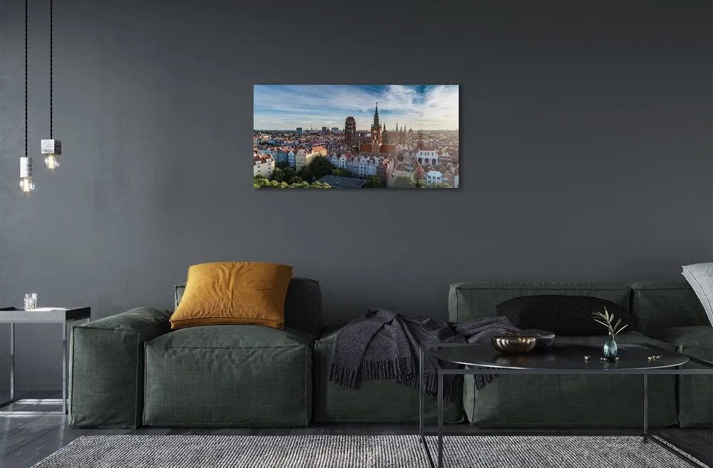 Quadro su vetro Chiesa panoramica di danzica 100x50 cm 2 appendini