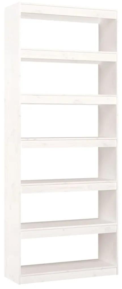 Libreria/divisorio bianco 80x30x199,5 cm in massello di pino
