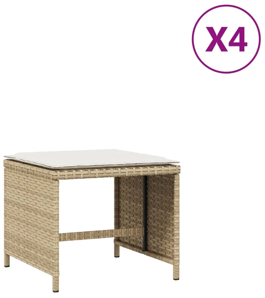 Sgabelli giardino con cuscini 4pz beige 40x40x35 cm polyrattan