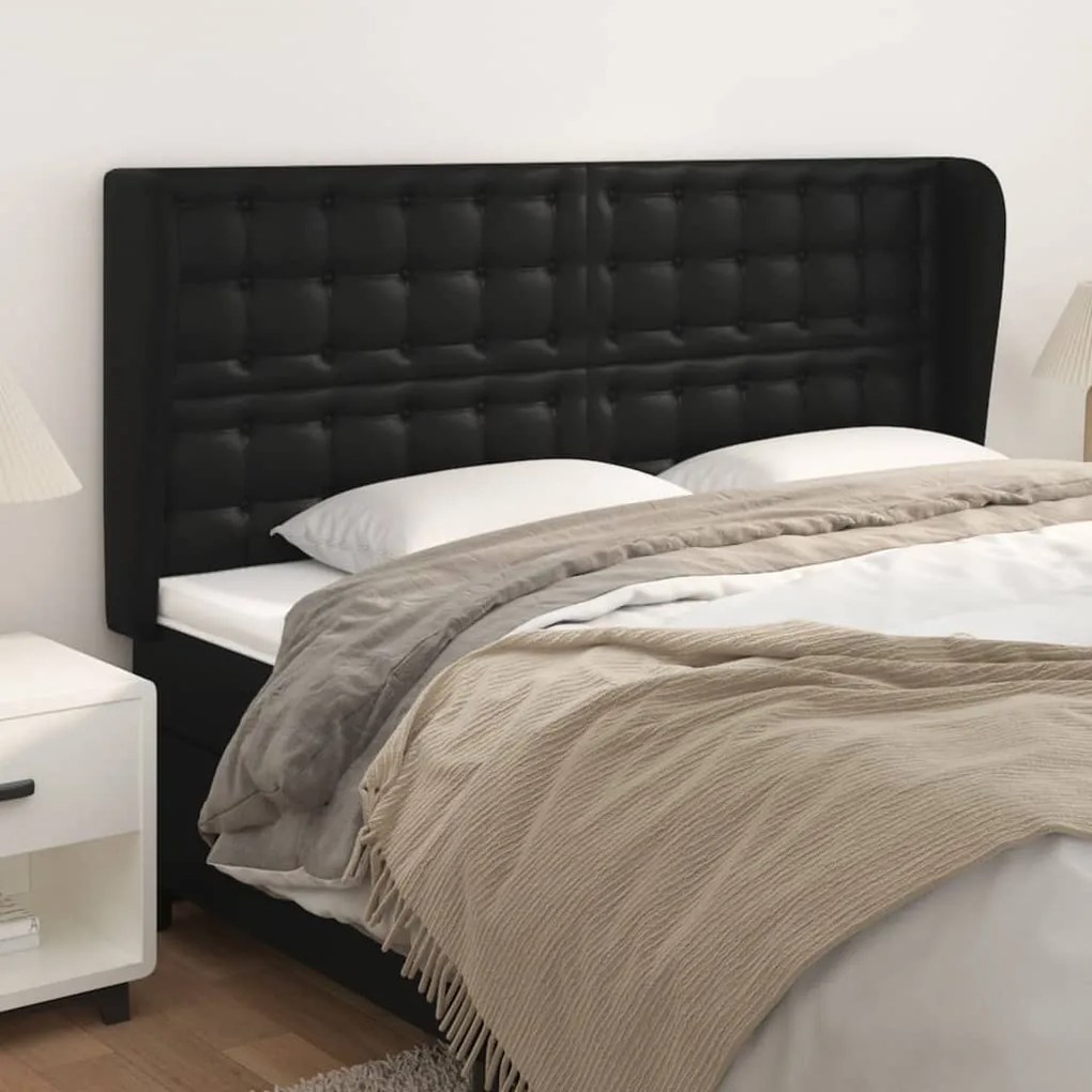 Testiera Ad Orecchio Nera 183x23x118/128 Cm İn Similpelle /