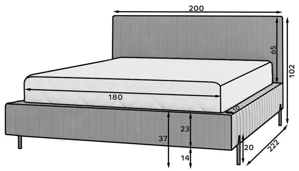 Letto matrimoniale imbottito color petrolio con contenitore e rete inclusi 180x200 cm Plissa – ELTAP