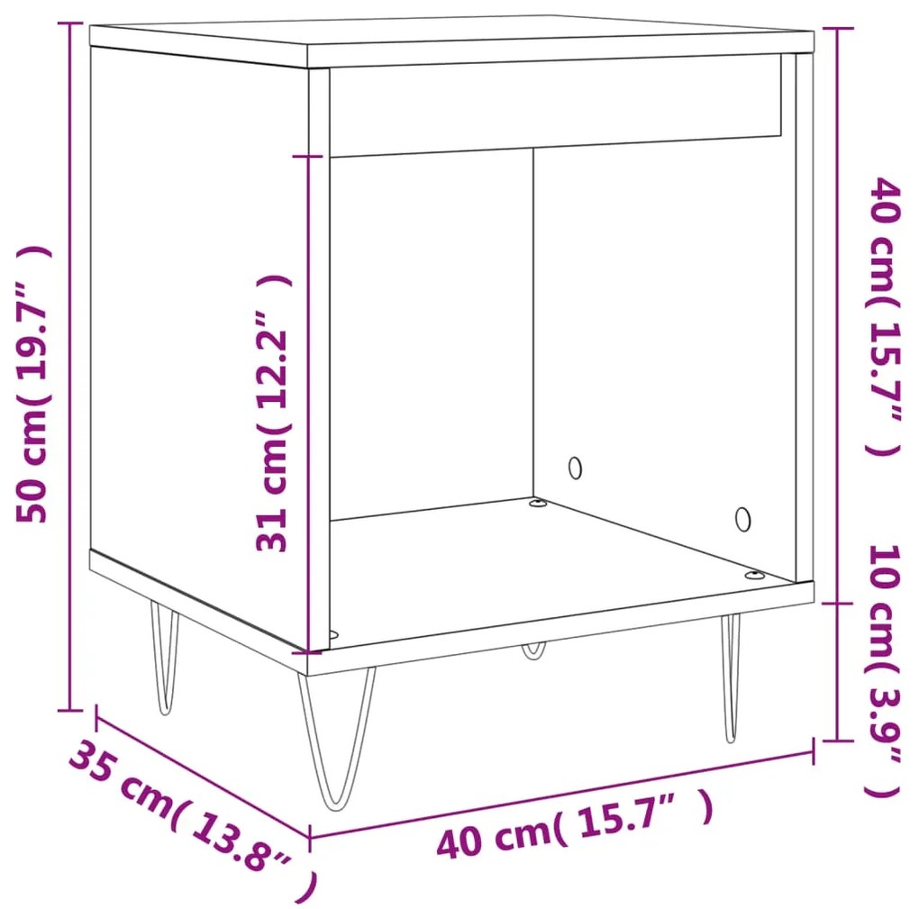 Comodini 2pz Grigio Cemento 40x35x50 cm in Legno Multistrato