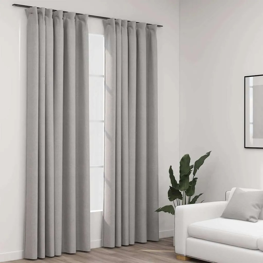 Tende Oscuranti Con Ganci Effetto Lino 2 Pz Grigie 140x225 Cm /
