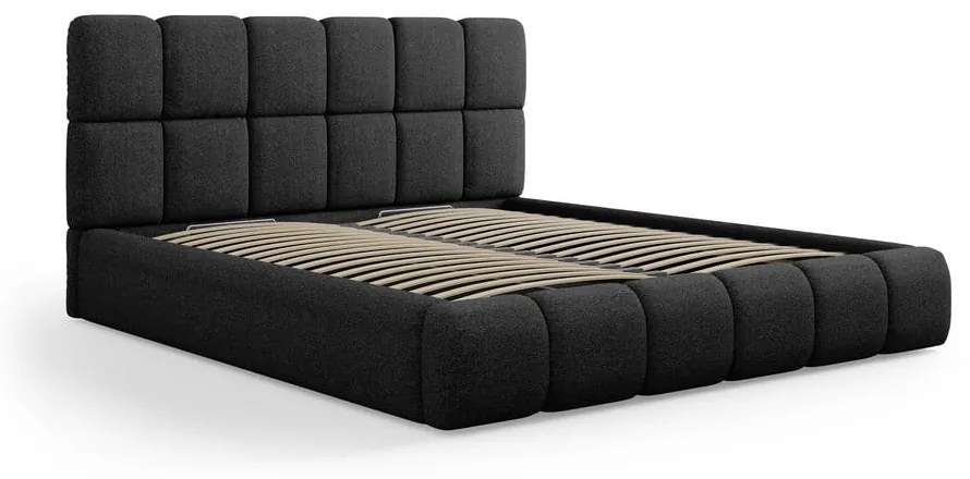 Letto matrimoniale imbottito nero con contenitore con griglia 180x200 cm Bellis - Micadoni Home
