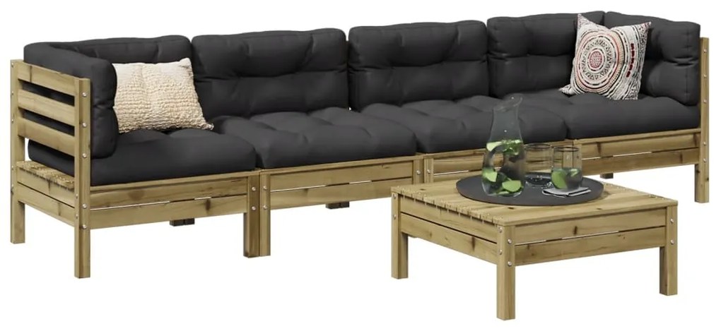 Set divani da giardino 5pz con cuscini legno impregnato di pino