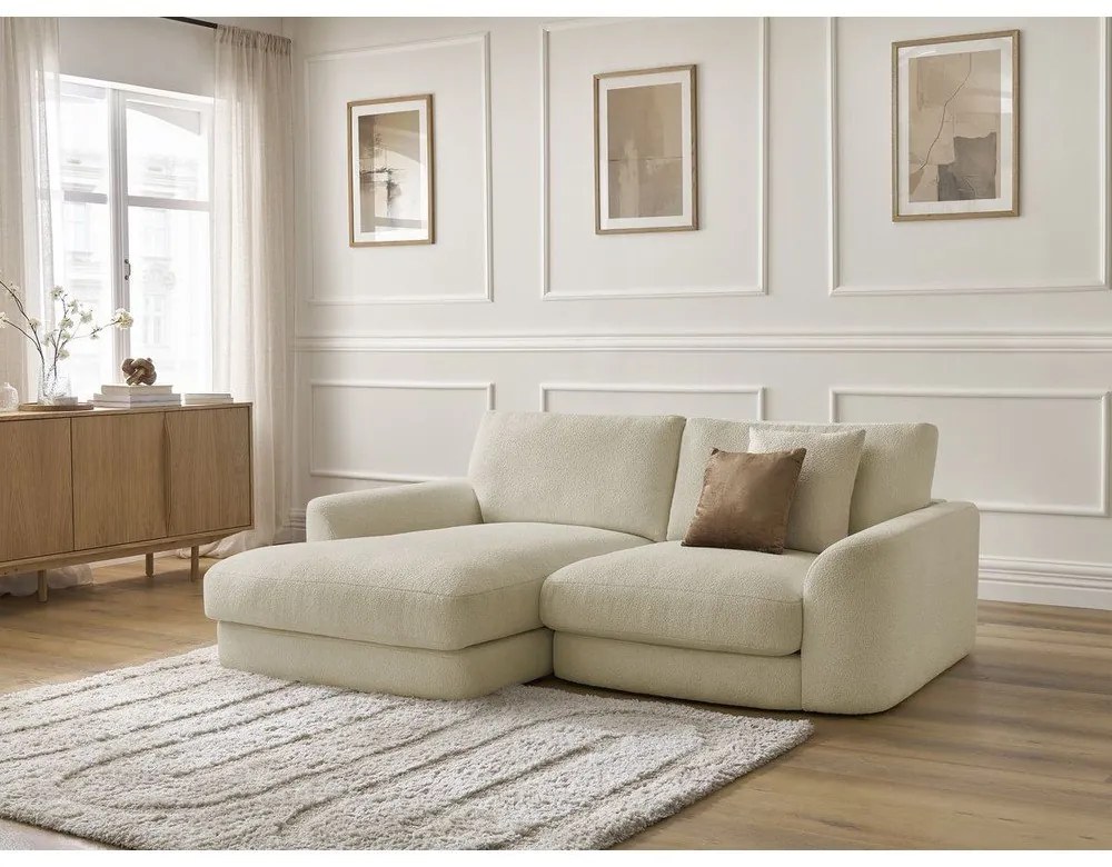Divano angolare beige (con penisola a sinistra/con chaise lounge) con rivestimento in bouclé Leonore – Bobochic Paris