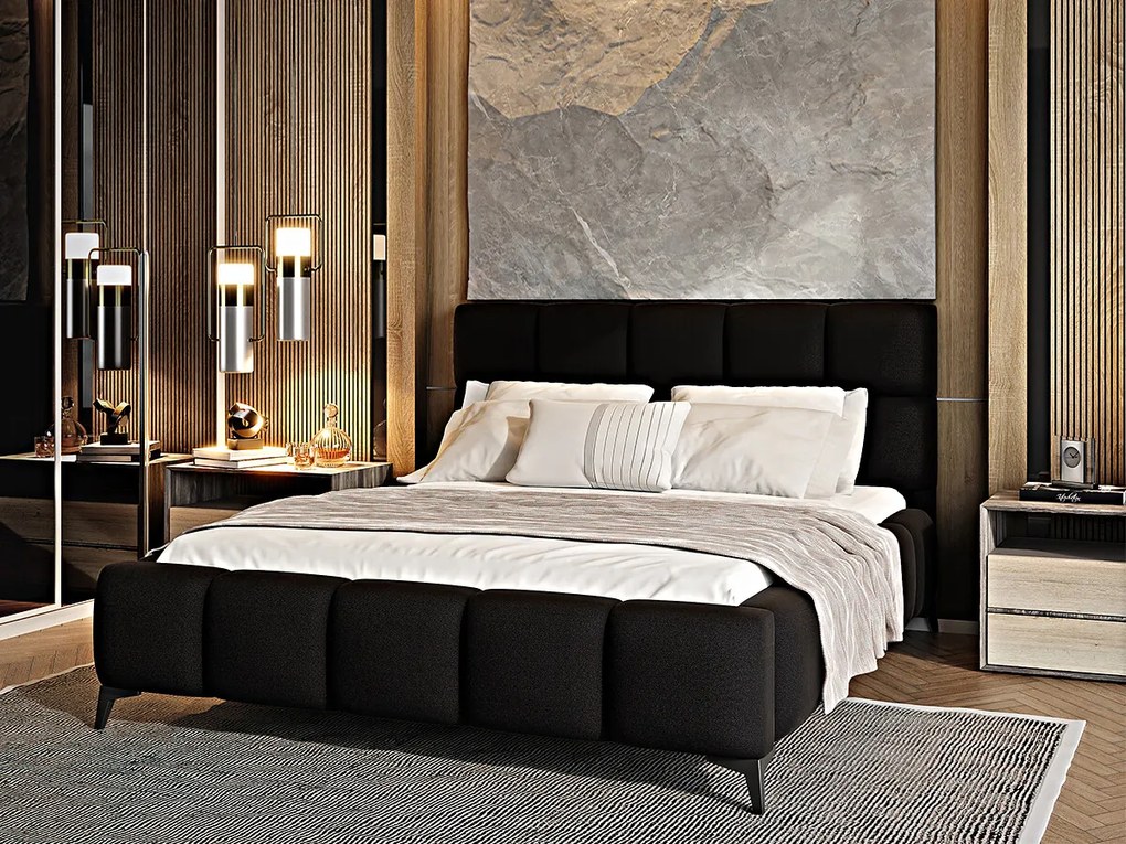 Letto matrimoniale con box contenitore California - 180 x 200 cm , Tessuto nero