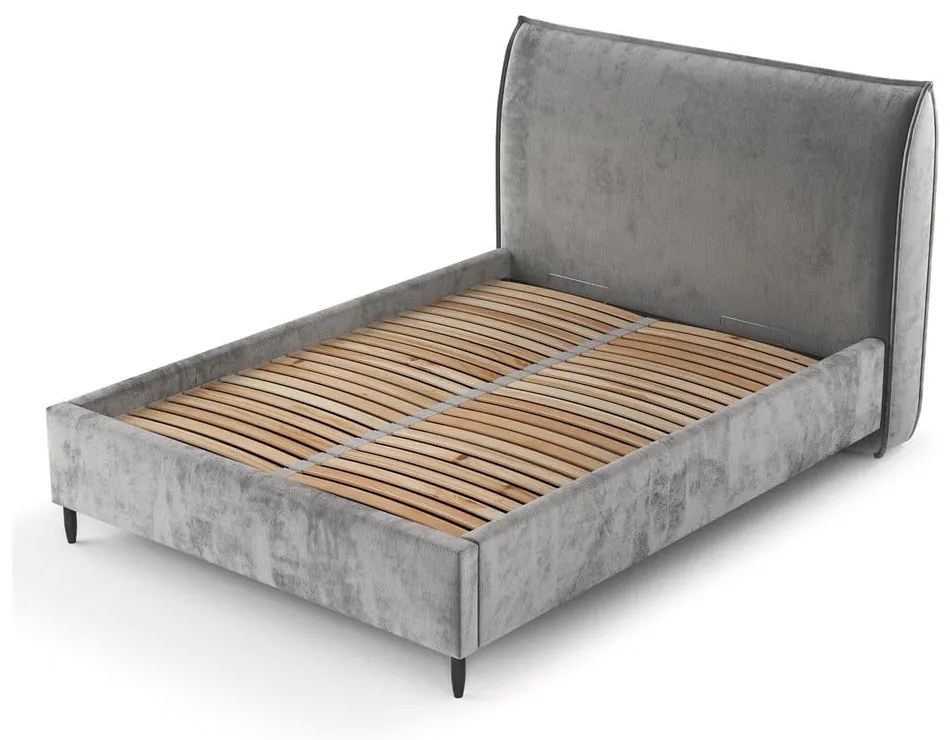 Letto matrimoniale imbottito grigio con spazio contenitivo e rete 180x200 cm Shell - Maison de Rêve