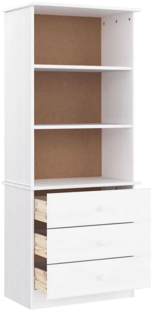 Libreria con cassetti alta bianca 60x35x142 cm massello di pino