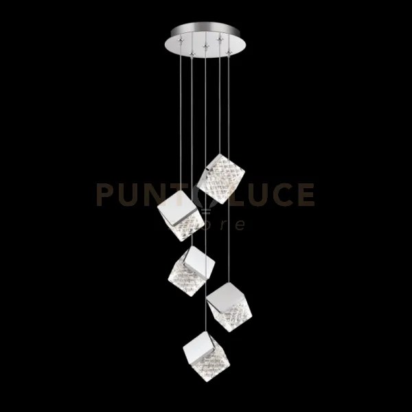 Lampada a sospensione rotonda magia 5 luci  cromo led 22,5w 1913lm ...