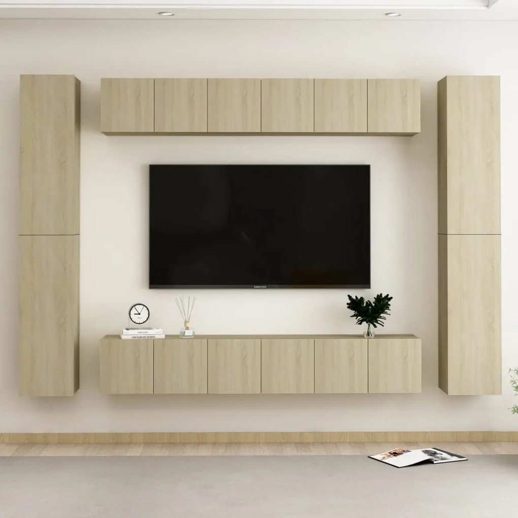 Set Di Mobili Porta Tv 10 Pz Rovere Sonoma İn Legno Multistrato /