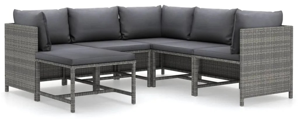 Set divani da giardino 6 pz con cuscini in polyrattan grigio