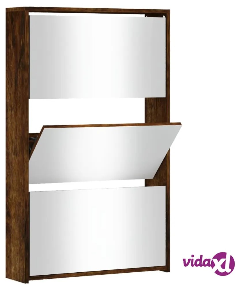 vidaXL Scarpiera con Specchio a 3 Livelli Rovere fumo 63x17x102,5 cm