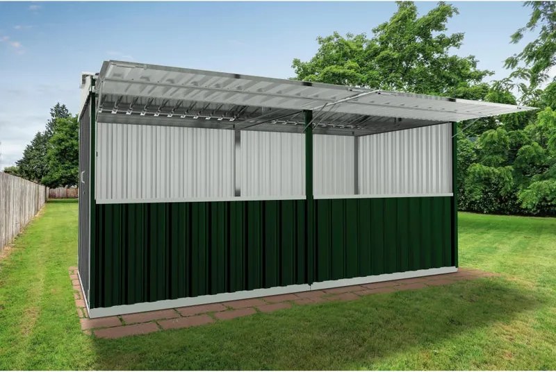 Chiosco in acciaio verde 2.7 x 5.2 m, superficie esterna 14.41 m² e spessore parete 60 mm, senza pavimento porta a due ante, SAPIL Cuba