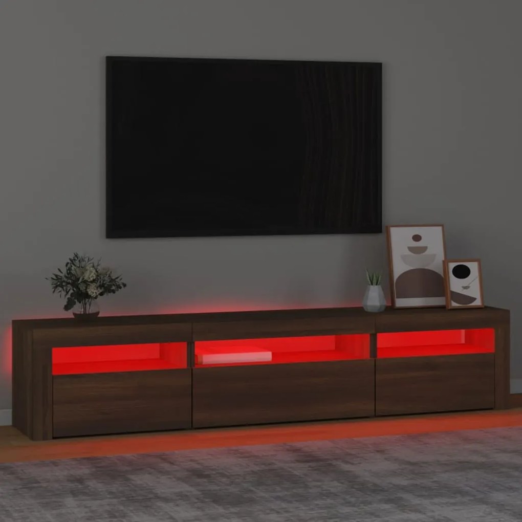 Mobile porta tv con luci led rovere marrone 195x35x40 cm