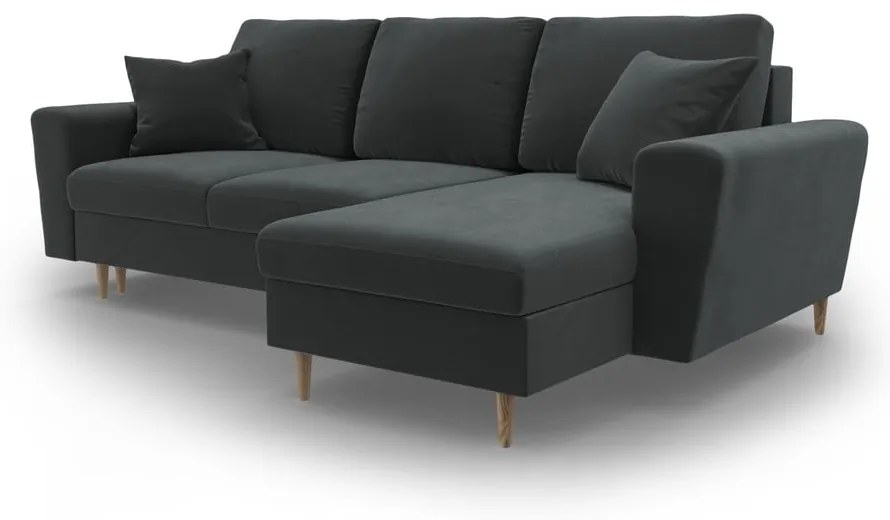 Divano angolare grigio scuro allungabile e con contenitore con rivestimento in velluto Kyoto – Cosmopolitan Design
