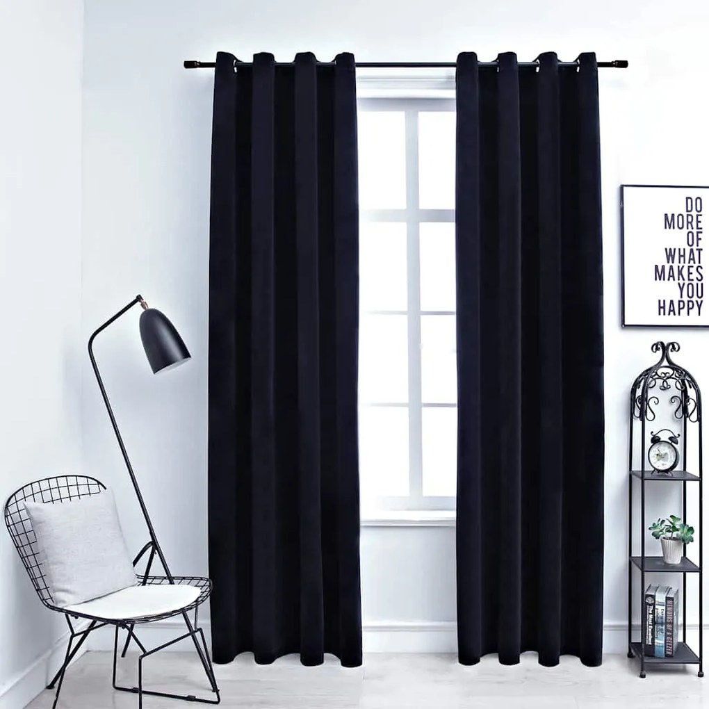 Tende Oscuranti Con Anelli 2 Pz Nere İn Velluto 140x245 Cm /