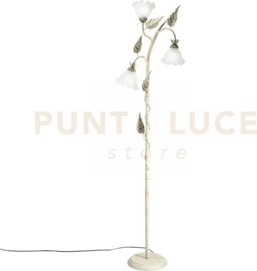 Piantana isotta avorio 3 luci attacco e14 48x172cm in metallo con f...