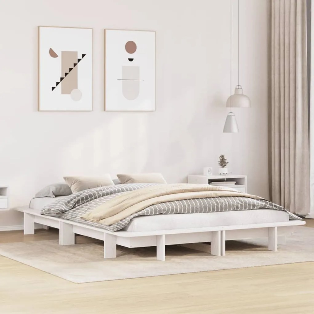 Letto senza materasso bianco 140x190 cm legno massello di pino