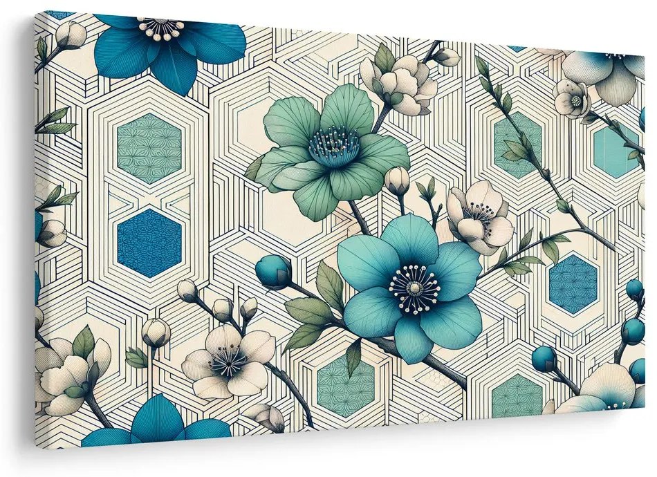 Quadro su tela – Fiori eleganti su sfondo geometrico
