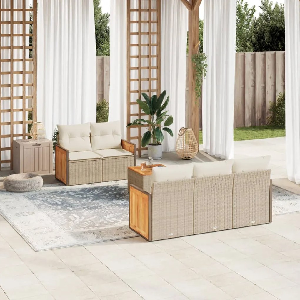 Set divano da giardino 6 pz con cuscini beige in polyrattan