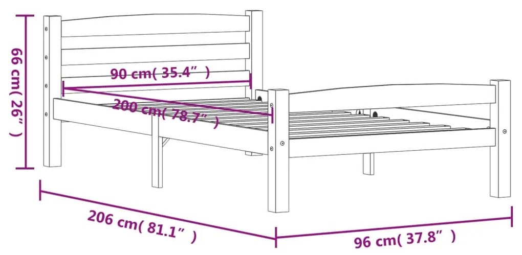 Giroletto Grigio Scuro in Legno Massello di Pino 90x200 cm