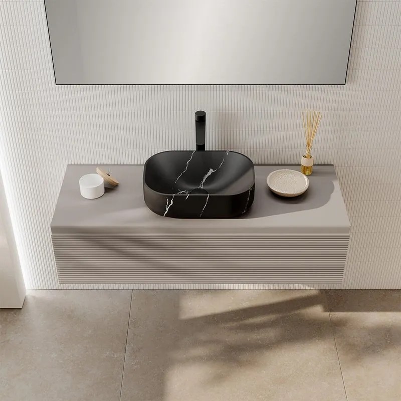 Lavabo Nube L45 x H13 x P32, in ceramica finitura pietra nera