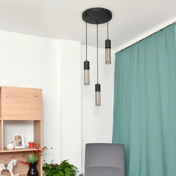 Lampadario a sospensione con filo MELODY 3xE27/15W/230V nero
