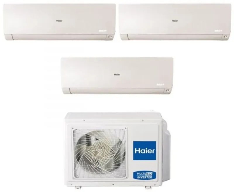 Climatizzatore Condizionatore Haier Trial Split Inverter serie flexis plus white 9+9+9 con 3U70S2SR3FA R-32 Wi-Fi Integrato Colore Bianco