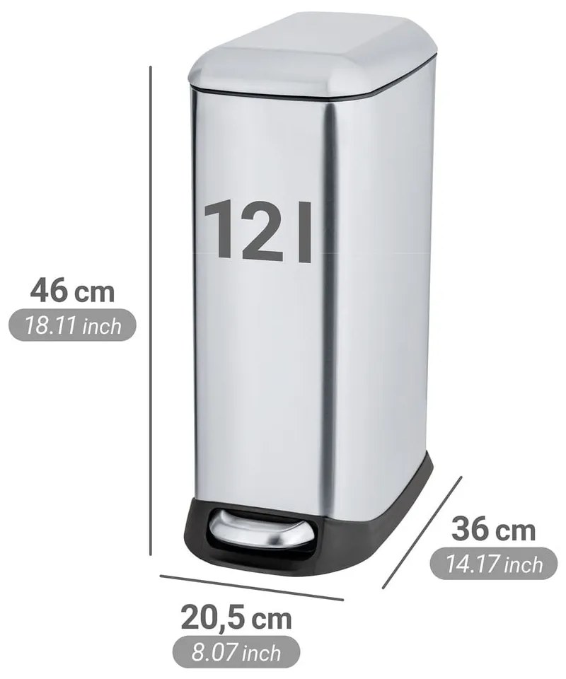 Cestino per la spazzatura color argento opaco in acciaio inox con pedale 12 l Design – Wenko