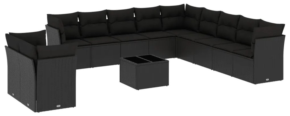Set divani da giardino 12 pz con cuscini nero in polyrattan