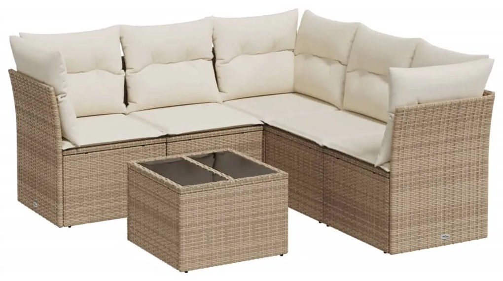 Set divano da giardino 6 pz con cuscini beige in polyrattan