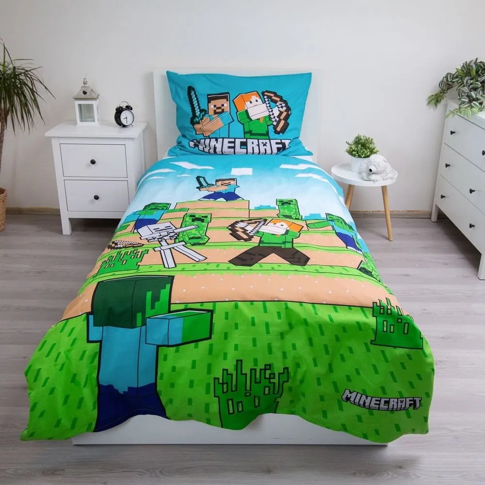 Set copripiumino e federa da bambini in cotone per letto singolo 140x200 cm Minecraft "We got this" – Jerry Fabrics