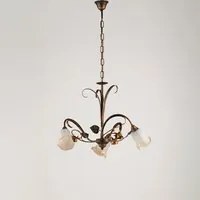 Lampadario Classico Arte Povera 3 Luci Ferro Battuto Marrone e Oro Serie Cestino