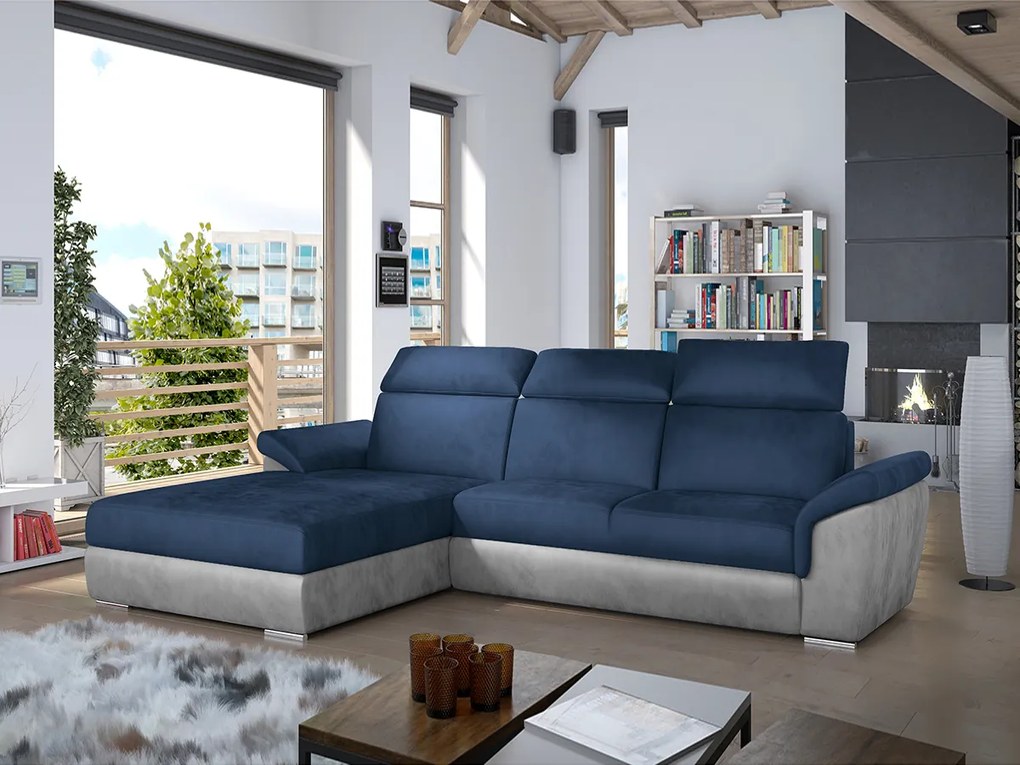 Divano letto matrimoniale angolare Cannes - Tessuto grigio+tessuto blu scuro